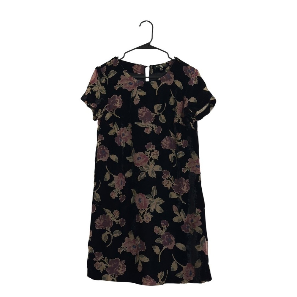 Massimo Fabbro Italy Whimsigoth Black Velvet Shift Dress Floral Burnout  Size 4‎